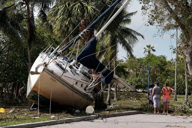 Wrecked boats that have come ashore are pictured in Coconut Grove following Hurricane Irma in Miami, Fla., on Sept. 11, 2017. (Reuters/Carlo Allegri)