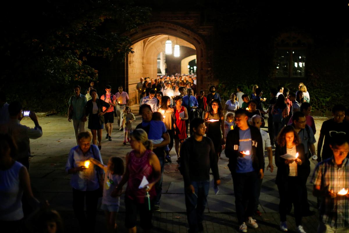 People attend a vigil for Xiyue Wang at Princeton University in Princeton, New Jersey on Sept. 15, 2017. (REUTERS/Eduardo Munoz)