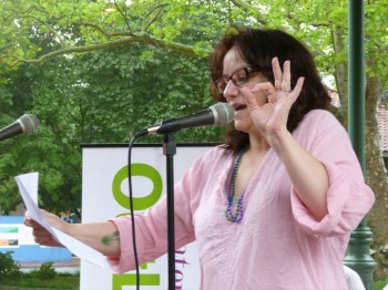 RECITATION: Marguerite Rivas reading her poetry. (Sarah Yuster) RECITATION: Marguerite Rivas reading her poetry. (Sarah Yuster)