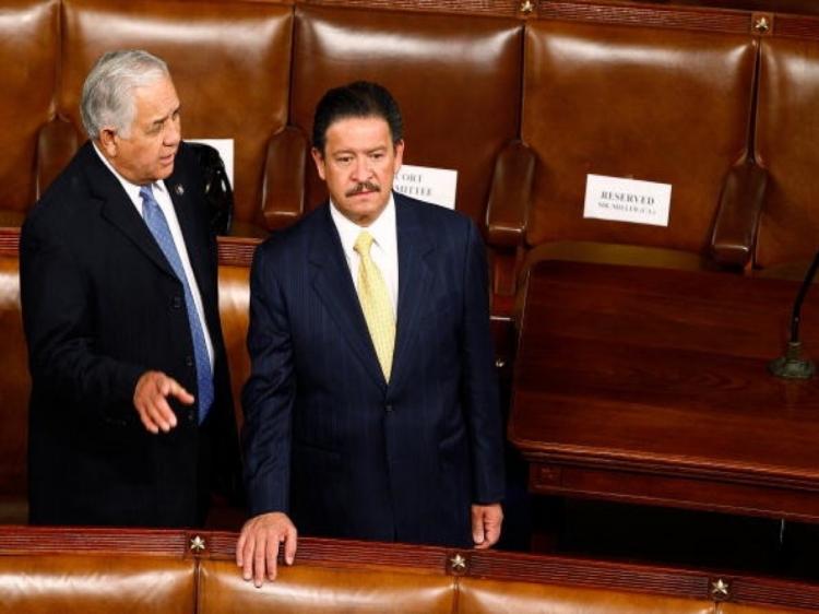 House Select Committee on Intelligence Chairman Silvestre Reyes (D-TX) (L) talks with Mexico's PRD Senate leader Carlos Navarrete before Mexican President Felipe Calderon addressed a joint session of the U.S. Congress on the floor of the House of Representatives at the U.S. capitol May 20, 2010 in Washington, DC. (Chip Somodevilla/Getty Images)