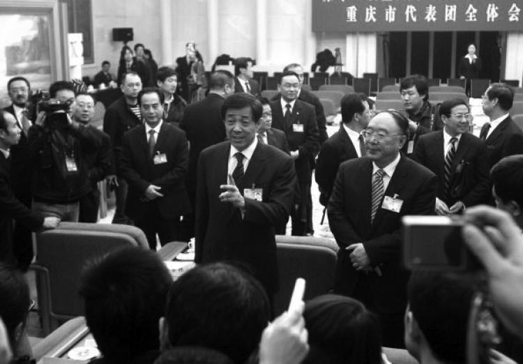 Bo Xilai lectures journalists at a press conference on March 6. (Getty Images)