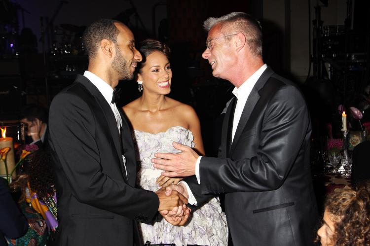 Alicia Keys with now new husband Swizz Beats shaking hands with Stephen Daldry at the Keep A Child Alive Black Ball held at St John's, Smith Square on May 27, in London, England.  (Getty Images/Getty Images)