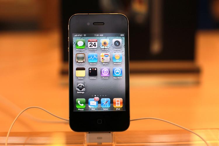 The new Apple iPhone 4, displayed at the flagship Apple Store on Fifth Avenue on June 24, 2010 in New York City. (Spencer Platt/Getty Images)