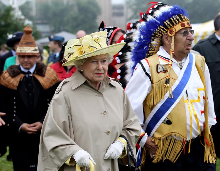 Queen Elizabeth II attends a Mi'kmaq event at Halifax Common on June 28, 2010 in Halifax, Canada. (Chris Jackson-Pool/Getty Images)