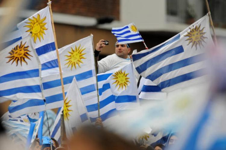 At the welcoming ceremony to the national football team on July 13, 2010 in Montevideo.  (Pablo Porciuncula/AFP/Getty Images)