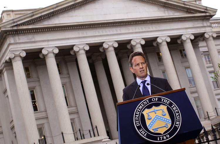 US Treasury Secretary Timothy Geithner speaks following the passage of financial regulation legislation by the U.S. Senate July 15, in Washington, DC.   (Win McNamee/Getty Images)