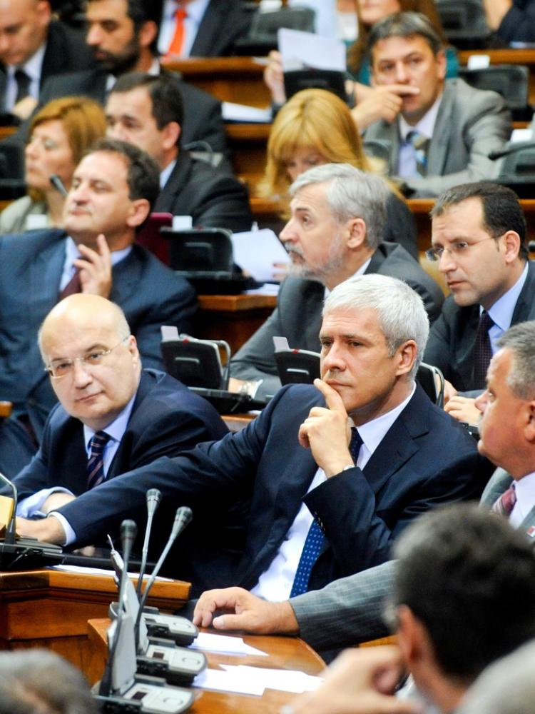 Serbian President Boris Tadic (C) attends an extraordinary parliament session on July 26, 2010, in Belgrade.(Alexa Stankovic/AFP/Getty Images)