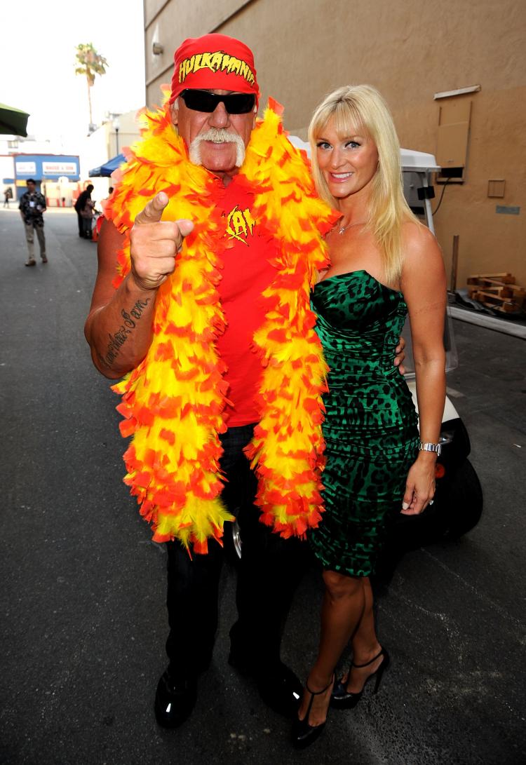 Jennifer McDaniel (R) and wrestler Hulk Hogan arrive at the Comedy Central Roast Of David Hasselhoff held at Sony Pictures Studios on Aug. 1 in Culver City, California. (Kevin Winter/Getty Images)