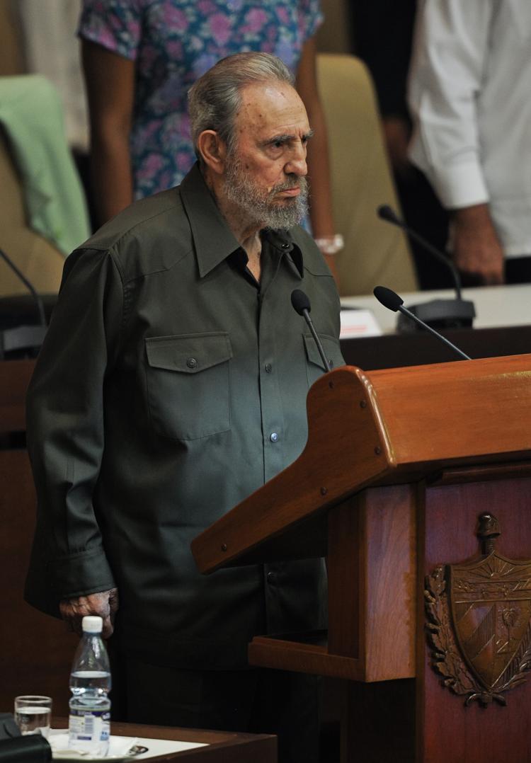Former Cuban President Fidel Castro delivers a speech during a special session of the Cuban Parliament, on Aug. 7, 2010 in Havana. (Adalberto Roque/AFP/Getty Images)