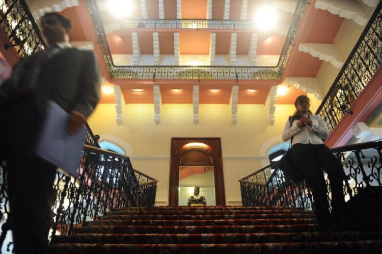 Visitors walk through the newly-restored heritage wing of Mumbai's landmark Taj Mahal Palace and Tower hotel on Aug. 11, 2010. (Punit Paranjpe/AFP/Getty Images)