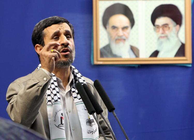Iranian President Mahmoud Ahmadinejad delivers a Jerusalem Day speech before the weekly Friday prayer at Tehran University on September 3. (Atta Kenare/Getty Images) Iranian President Mahmoud Ahmadinejad delivers a Jerusalem Day speech before the weekly Friday prayer at Tehran University on September 3. (Atta Kenare/Getty Images)