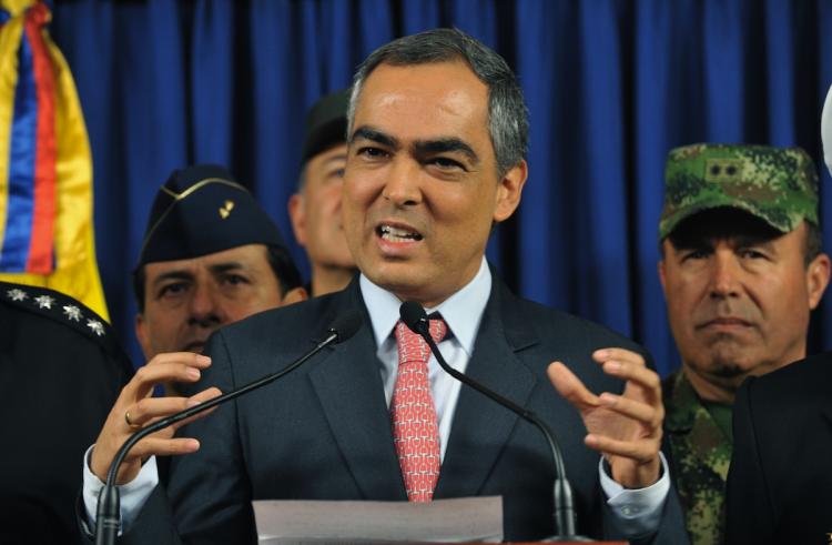 REBEL DEAD: Colombian Defence Minister Rodrigo Rivera gestures during a press conference to announce the death of Colombian FARC rebel Jorge Briceno, a.k.a. Mono Jojoy, on Sep. 23 in Bogota, Colombia. (Guillermo Legaria/Getty Images )