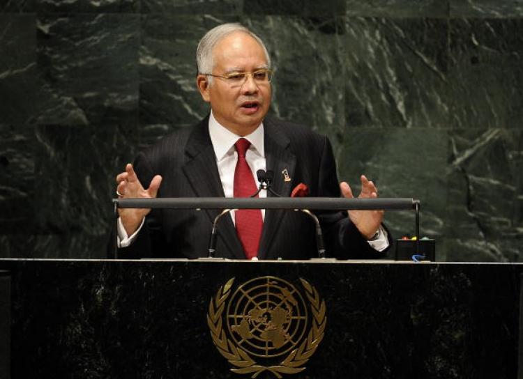 Malaysia's Prime Minister Dato Sri Mohd Najib Bin Tun Haji Abdul Razak addresses the 65th General Assembly at the United Nations headquarters in New York, September 27.  (Emmanuel Dunand/Getty Images)