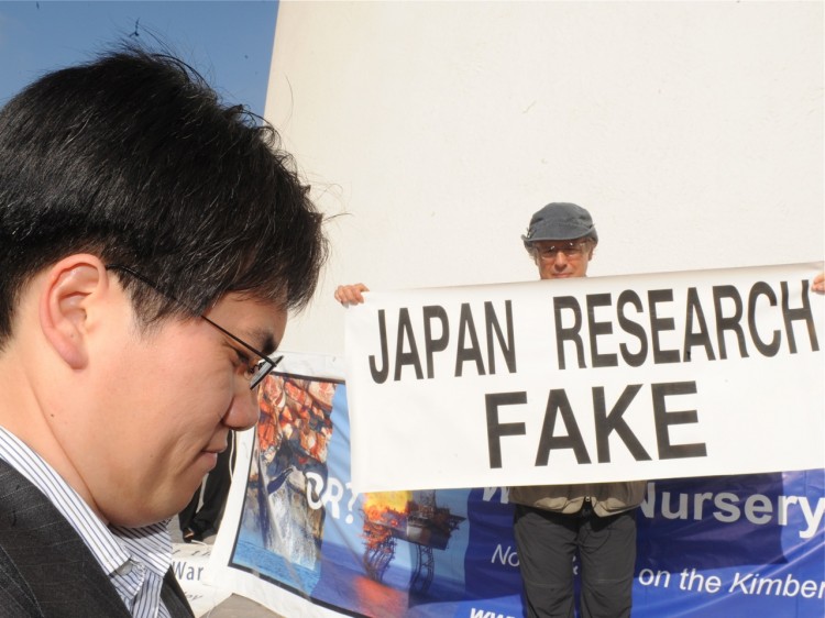 A member of the Japanese delegation as he arrives for the opening of the International Whaling Commission (IWC) meeting, June 21, 2010 .  (Abdelhak Senna/AFP/Getty Images)