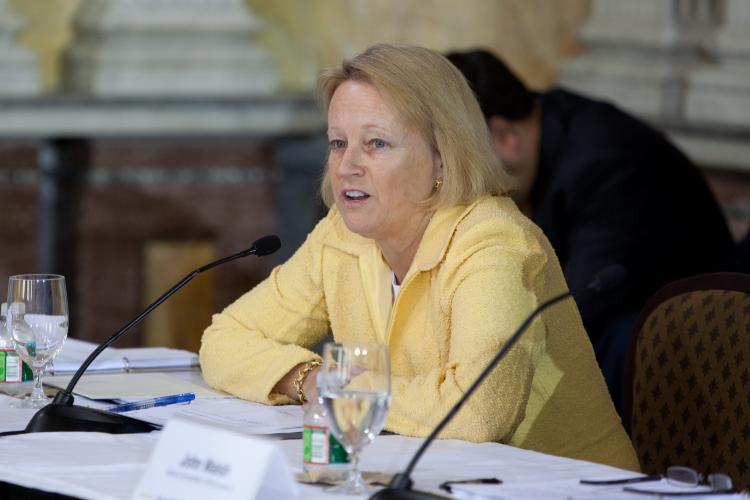 Mary Shapiro, chairman of the Securities and Exchange Commission, at the inaugural meeting of the Financial Stability Oversight Council on Oct. 1, 2010 in Washington. (Brendan Hoffman/Getty Images)