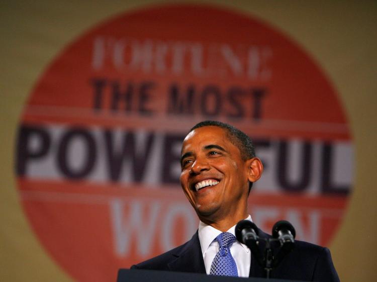 US President Barack Obama addresses the 2010 Fortune Most Powerful Women Summit at the Mellon Auditorium on October 5, 2010 in Washington, DC.  (Jemal Countess/Getty Images)