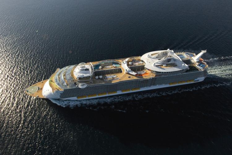 The MS Allure of the Seas, a Royal Caribbean International Cruise ship, the world's largest passenger vessel (1200 ft), is seen on Oct 29. The Brilliance of the Seas (960 ft), another Royal Caribbean Cruise ship, was rocked several times by waves on Sunday injuring some passengers. (Roni Lehti/Getty Images)