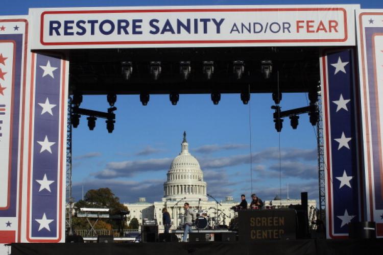 'Restore Sanity And/Or Fear' rally is readied on the National Mall Oct. 29, 2010 in Washington, DC. Comedians Jon Stewart and Steven Colbert are scheduled to hold the rally. (Win McNamee/Getty Image)