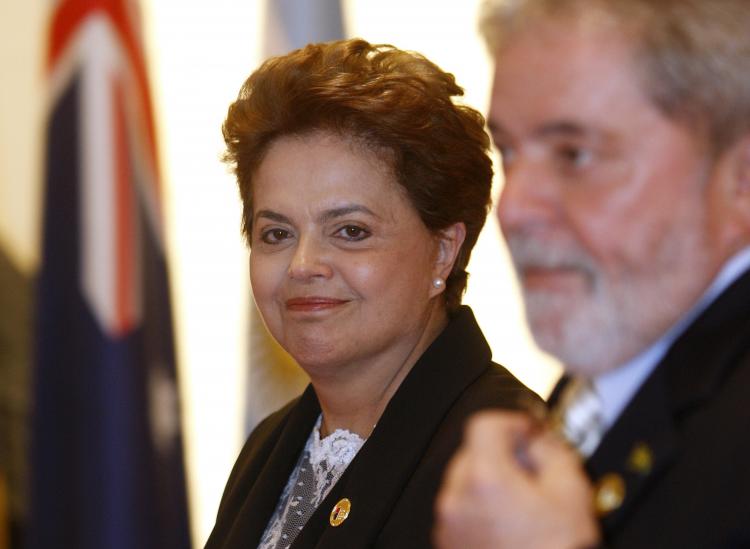 Brazilian President Luiz Inacio Lula da Silva (R) and president-elect Dilma Rousseff (L) arrive at the opening plenary session of the G20 Summit in Seoul on November 12, 2010. (Michel Euler//AFP/Getty Images)