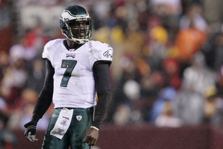 Michael Vick #7 of the Philadelphia Eagles waits for instructions against the Washington Redskins on Nov. 15, at FedExField in Landover, Maryland.  (Chris McGrath/Getty Images)