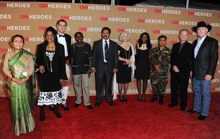Anuradha Koirala of 'Maiti Nepal' (far left) at 2010 CNN Heroes: An All-Star Tribute at the Shrine Auditorium in Los Angeles on Nov. 20.(Frazer Harrison/Getty Images)