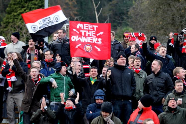 FC UNITED: Fans (owners) of the Manchester club gather during the FA Cup match in Brighton, England on Nov. 27. (Mark Thompson/Getty Images)