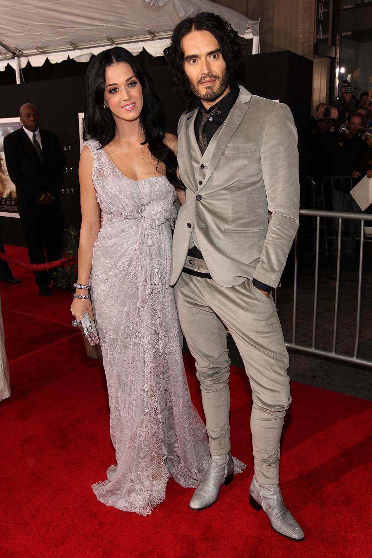 Katy Perry and actor comedian Russell Brand arrive at the premiere of 'The Tempest' on Dec. 6 in Los Angeles. (Christopher Polk/Getty Images)