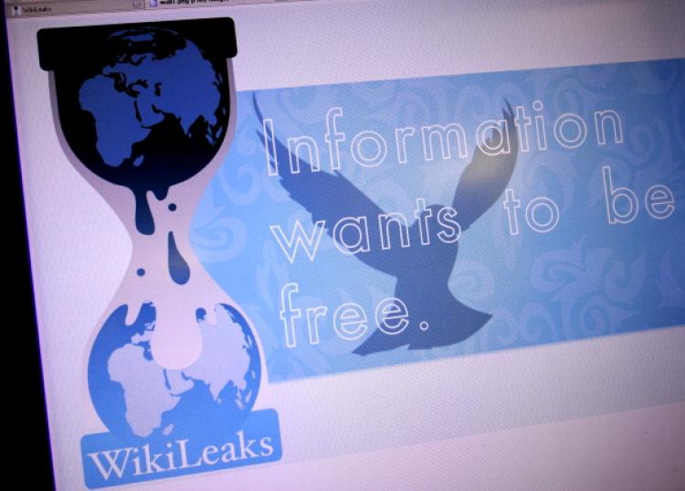 This Dec. 9, 2010 photo shows a screensaver from the whistleblower website Wikileaks.  (Karen Bleier/AFP/Getty Images)