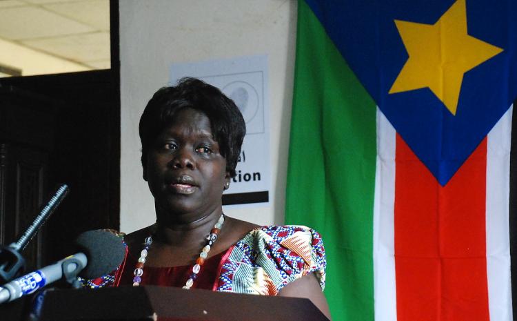 Anne Itto, deputy secretary general of the southern branch of the Sudan Peoples' Liberation Movement (SPLM), speaks during a press conference in the southern capital Juba on December 11, 2010.