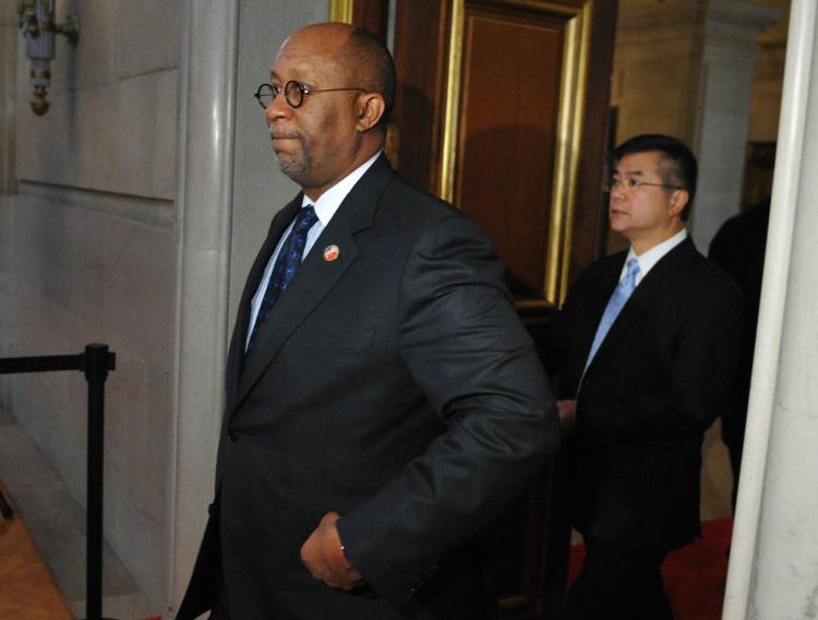 GETTING TOUGH: US Trade Representative Ron Kirk (L) arrives for the opening of the 21st session of the US-China Joint Commission on Commerce and Trade (JCCT) Dec. 15, 2010 at the Andrew W. Mellon Auditorium in Washingto (MANDEL NGAN/AFP/Getty Images)
