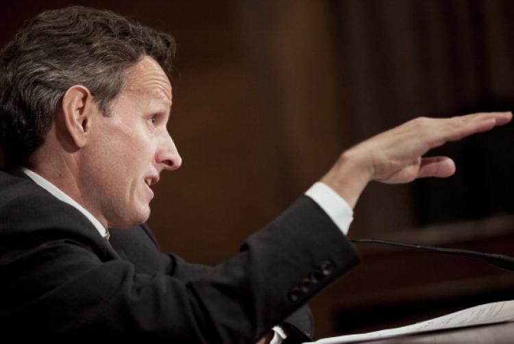 Timothy F. Geithner speaks during a hearing of the Congressional Oversight Panel on Capitol Hill Dec. 16, 2010 in Washington, DC.  (Brendan Smialowski/Getty Images)
