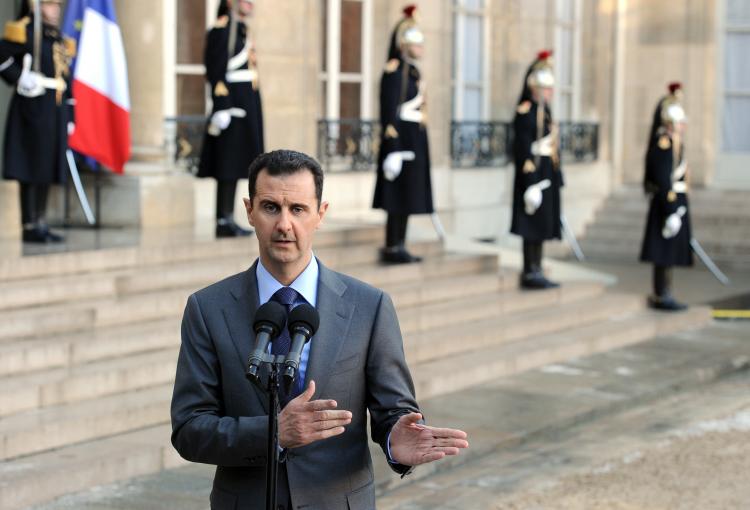 Hosni Mubarak: Syrian President Bashar al-Assad delivers a speech at the Elysee Palace in Paris, December 2010. Sylvia Maier, an assistant professor at New York University School of Continuing and Professional Studies, said Syria, under al-Assad, is a strong police state with more censorship and government control than President Hosni Mubarak's Egypt. (Miguel Medina/AFP/Getty Images)