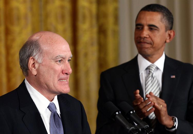 U.S. President Barack Obama (R) listens to newly appointed White House Chief of Staff William Daley (L) after making an announcement about the position in the East Room of the White House January 6, 2011 in Washington, DC. Daley, formerly with JP Morgan C (Win McNamee/Getty Images)