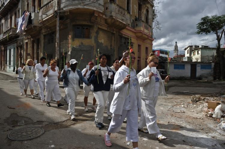 Members of the Ladies in White group march during the Human Rights Day in Havana on December 10, 2010.  (Adalberto Roque/AFP/Getty Images)