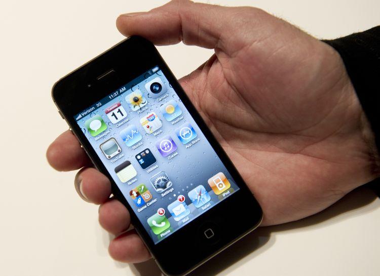 The Verizon version of the Apple iPhone is displayed during Verizon's iPhone 4 launch press conference on January 11, 2011 in New York. Verizon Wireless plans to sell the iPhone for as low as 200 USD starting in February. (Don Emmert/AFP/Getty Images)