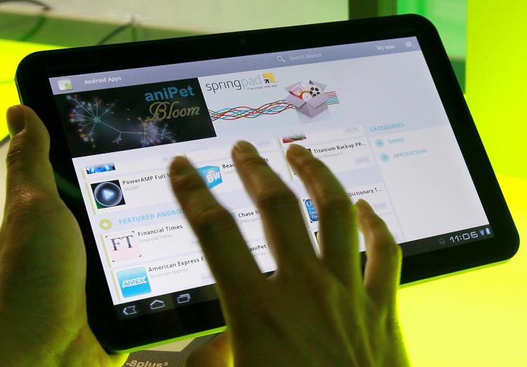 Google's Android 3.0 Honeycomb OS is demonstrated on a Motorola Xoon tablet during a press event at Google headquarters on February 2, 2011 in Mountain View, California.  (Justin Sullivan/Getty Images)