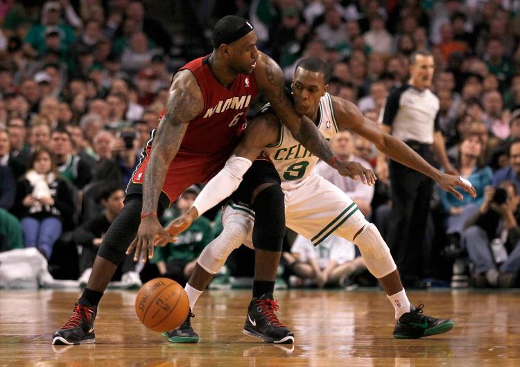 RONDO: Rajon did everything to limit LeBron's offensive performance on Sunday in Boston. (Jim Rogash/Getty Images)