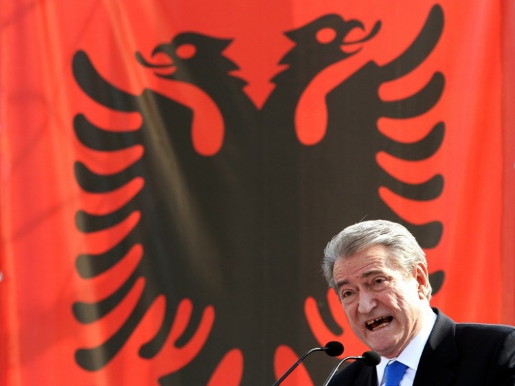 Albanian Prime Minister Sali Berisha speaks to his supporters during a peaceful rally of tens of thousands of pro-government in Tirana Feb. 20. In its report on the country this year, the European Commission said Albania will remain a potential candidate for EU membership. (Gent Shkullaku/Afp/Getty Images)