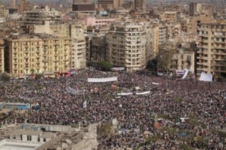 On Feb. 4, 2011, Tahrir Square packed for renewed protests calling for Mubarak to leave office immediately.(Photo by Peter Macdiarmid/Getty Images)