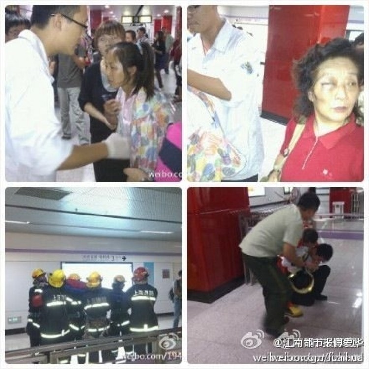 Accident scene of Metro Line 10 on the Shanghai subway, where a train slammed into the rear of another on Sept. 27.  (Weibo.com)