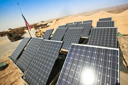 Solar panels sit atop dirt-filled barriers Sept. 30, 2011, at Patrol Base Boldak