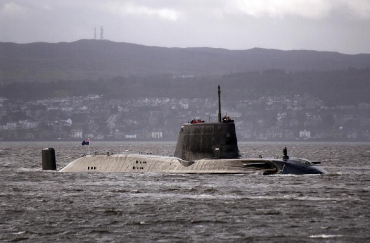 HMS Astute, billed as the Royal Navy's most powerful attack submarine,  en-route to Faslane on the Firth of Cylde, south-west Scotland, on November 20, 2009. (Andy Buchanan/AFP/Getty Images)