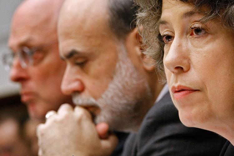 U.S. Treasury Secretary Henry Paulson, Federal Reserve Bank Chairman Ben Bernanke and Federal Deposit Insurance Corporation Chairman Sheila Bair testify before the House Financial Services Committee on Capitol Hill November 18, 2008 in Washington, DC. Sec (Chip Somodevilla/Getty Images)