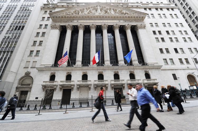 View of the New York Stock Exchange on April 18, 2011. Markets were down after Standard & Poor's issued a negative outlook on US debt. (Stan Honda/AFP/Getty Images)
