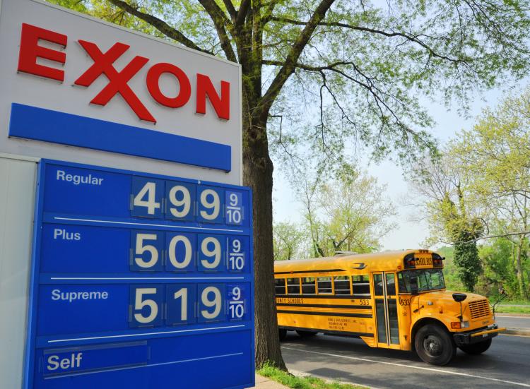 In this April 20, 2011 photo an Exxon gas station near the Watergate complex in Washington, DC shows gas prices at $5 per gallon.  (Karen Bleier/AFP/Getty Images)