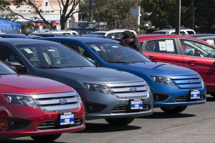  Ford Fusions parked on the lot at the Serramonte Ford dealership in Colma, California. Fusion sales were strong despite an overall dip in May auto sales. (David Paul Morris/Getty Images)