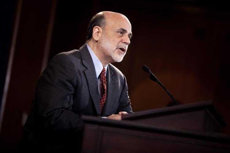 Federal Reserve Chairman Ben Bernanke speaks during his first news briefing at the Federal Reserve's Board of Governors building April 27, 2011 in Washington, DC. (Brendan Smialowski/Getty Images)
