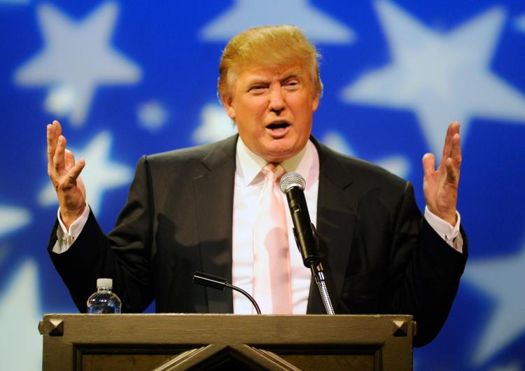 Chairman and President of the Trump Organization, Donald Trump, speaks to several GOP women's group at the Treasure Island Hotel & Casino April 28, in Las Vegas, Nevada. (David Becker/Getty Images)