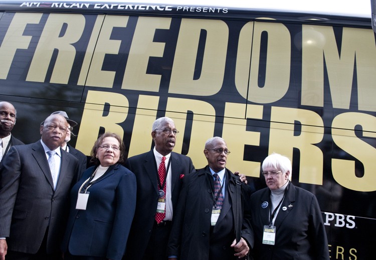 LIVING HISTORY: Congressman John Lewis (L) and other freedom riders during the premiere of 'Freedom Riders' to celebrate the 50th anniversary of the original freedom rides at the Newseum on May 6, in Washington, D.C. The NEH supported the film. (Kris Connor/Getty Images)