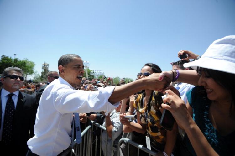 President Barack Obama shakes hands with people after speaking on immigration at the Chamizal National Memorial on May 10, 2011 in El Paso, Texas.  (Jewel Samad/AFP/Getty Images)